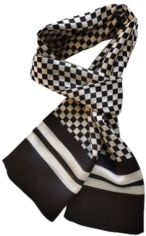 XUYUZUAU Herren-Schal, 100 % Seide, doppellagig, modisch, Wickeltuch, Halstuch, glatt, formell, Business, Freizeit, Party, Paisleymuster, Gitter Schwarz Weiß, 160*26cm