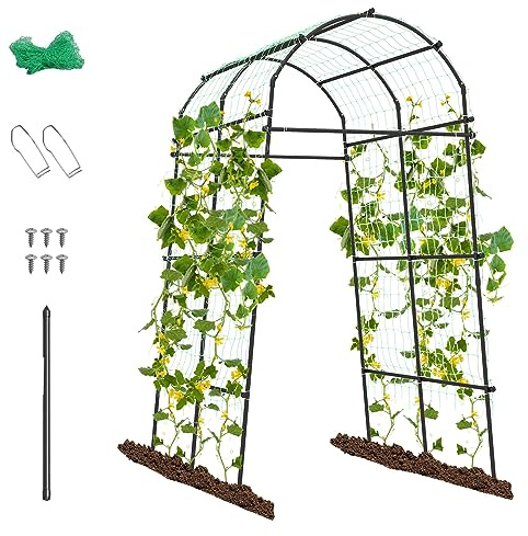 RELAX4LIFE Arco da giardino con Traliccio per Piante Rampicanti, Tunnel per Piante con Struttura in Metallo con grigliato, Supporto per Ortaggi/Fiori/Frutta/Piante Rampicanti da Giardino Orto