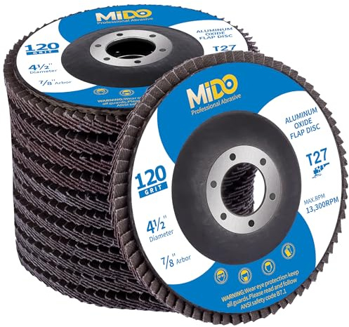 Mido - Dischi abrasivi professionali da 115 mm, confezione da 12 dischi abrasivi per smerigliatrice angolare per smerigliatrice angolare per smerigliatura di metallo e legno