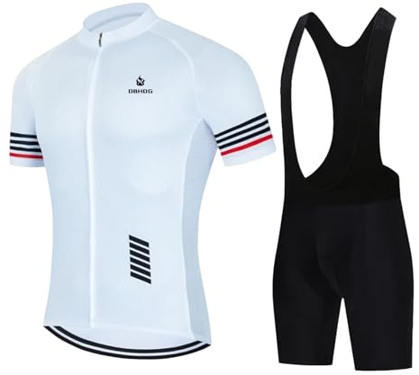 KAISUN Maillot de Cyclisme Homme Manches Courtes, Été Tenue Vêtements de Cyclisme Respirants et Cuissard À Bretelle Vélo Route avec 9D Gel(Color:White,Size:Large)