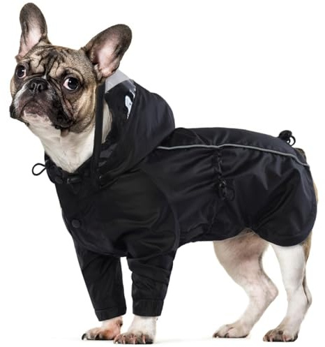Hunderegenmantel, Wasserdichter Hundemantel mit Kapuze Regenmantel Kleiner Hund Wasserdichter Regencape Hund Klein(Schwarz, S)