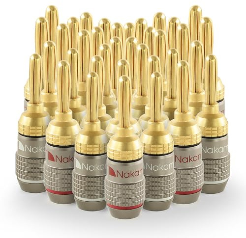 Nakamichi FanLock 24K Enchufe de banana chapado en oro 10 AWG - 18 AWG calibre 4 mm para Altavoces Amplificador Receptor AV Estéreo Teatro en Casa Cable de Audio Conector, 36 piezas (18 pares)