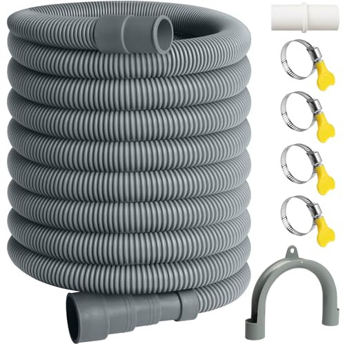 SDLDEER Washing Machine Drain Hose 3m, Washing Machine Waste Pipe Extension Universal Dishwasher Drain Hose with Connector Clip Clamp