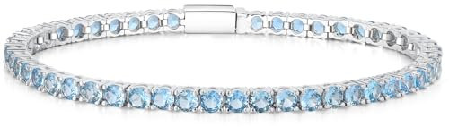 LOVANS Tennisarmband Damen Geburtsstein-Armband Cubic Zirkonia Damenarmband Klassisches TennisArmkette Geschenk für Frauen Größe 19.05CM März Aquamarin