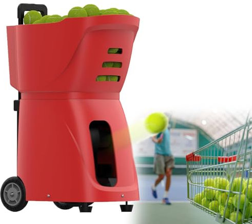 YLANMEI Tennis-Trainingsgerät, Hochleistungs-Ferngesteuerte Tennis-Pitching-Maschine mit Erweiterten Einstellungen, Tragbar für das Solo-Training Professioneller Trainer,Red