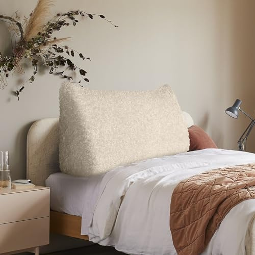 BNCKTRD Schafwollimitat Rückenkissen Lesekissen für Bett und Couch, Rückenlehne Kopfende, Dreieckiges Sofakissen Bücherkissen, Wandkissen für Bett Herbst Winter maschinenwaschbarem Weiß 200cm