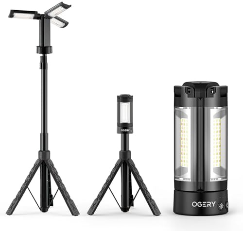 OGERY 10000mAh Rechargeable Camping Light with 2m Max Height Stand, Wireless Work Light with 3 LED Lamp Heads, 2200 Lumens, Emergency Flashlight with Detachable Tripod