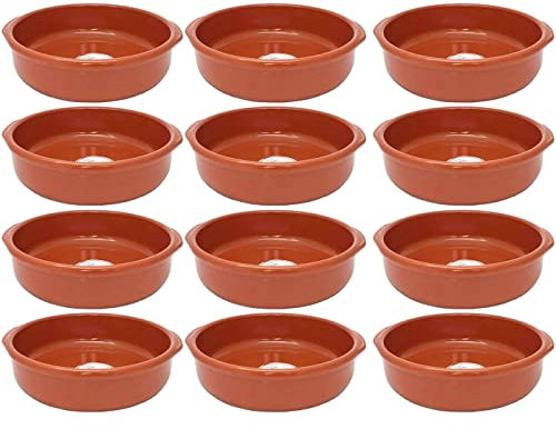 Tradineur - Pack de 12 Cazuelas Redonda de Barro - Apta para vitro y Horno - Ideal para guisos y asados caseros - Ø 26 cm.