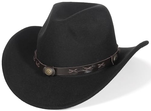 EOZY Wool Felt Cowboy Hats for Men Women Western Cowgirl Hat Shapeable Brim Cowboy Hat with Buckle Belt -F Style
