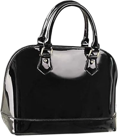 Borsa a tracolla in pelle verniciata a cupola, con cerniera, multi-tasca, lucida, grande borsa a conchiglia con manico superiore, nero