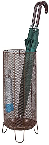 Umbrella Stand,Round Mesh Umbrella Rack Stands, Metal Umbrella Holder with Hooks& Drip Tray, Umbrella Bucket for Entryway, Office, Front Door, Entry Hallway/Brass/s 20.5Cm X 55Cm