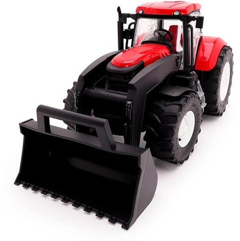 Toyland® 39 cm (15 Zoll) roter Traktor mit zu öffnenden Türen und anhebbarem Frontlader – Maßstab 1:16 – Spielzeug-Landwirtschaftsfahrzeuge