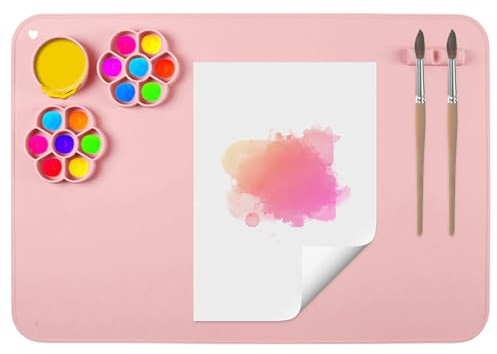 Silikon Malunterlage, 60 × 40 cm Bastelmatte groß, Blaue Silikon Bastelunterlage Kinder, Antihaft große wiederverwendbare Malmatte Blatt Matte für Aquarell Schneiden Kunst Schöpfung Ton (Rosa)