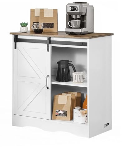 VEVOR Kaffeebarschrank 80 x 35 x 80 cm Bauernhaus-Kaffeebarschrank mit 3-stufigem Stauraum, Kaffeebartisch mit Scheunentor, Sideboard-Buffetschrank für Wohnzimmer Eingangsbereich