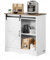 VEVOR Mueble Bar de Café Estilo Rústico de 80 x 35 x 80 cm con Almacenamiento de 3 Niveles, Mesa de Bar de Café con Puerta de Granero, Aparador Tipo Buffet para Entrada, Cocina, Marrón y Blanco