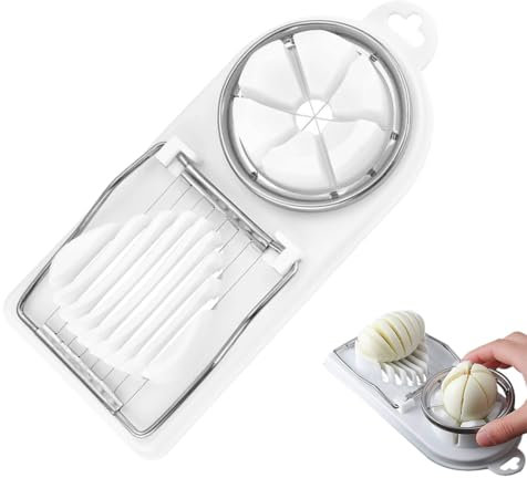 OUDQFCJ Cortador de huevos cocidos en acero inoxidable, corta huevos - Herramienta de corte de huevos 2-en-1 práctica, fabricada en acero inoxidable