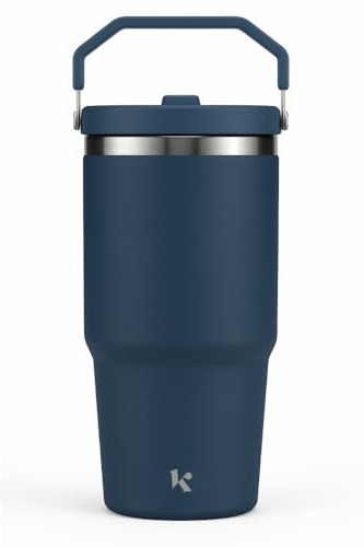 Kichna Blue Tumbler with Straw & Lid | Stainless Steel Double Wall Insulated Travel Mug | Leak Proof with Carry Handle | Design Keeps Drinks Cold or Hot | Perfect for Coffee, Water, Smoothies