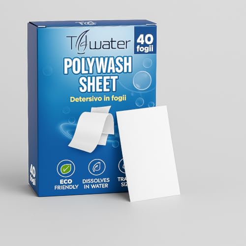 PolyWash – Basta sprechi.Detersivo in Fogli con AMMORBIDENTE | Fino ad 80 Lavaggi | Facile da usare | Per Pelli Sensibili | Compatto e Senza Plastica*