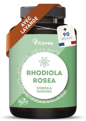 Rhodiola Rosea y Lavanda - 1520 mg - Antiestrés Natural, Ánimo Positivo y Equilibrio Mental - 90 Cápsulas Veganas - Suplemento para la Ansiedad y Fatiga - Vitavea