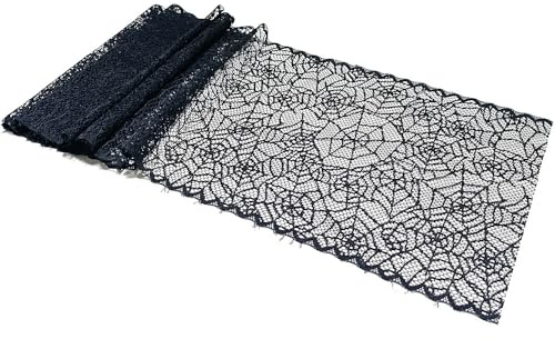SaktopDeco Black Spider Web Lace Table Runner Halloween Party Table Runners 79 Inches Fireplace Mantle Scarf Cover Dinning Decoration