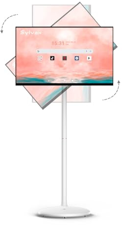 SYLVOX 32 Inch Portable Smart TV, Portable Touch Screen TV with Android 14 | 1080P Portable Smart Display with Stand, 10000mAh Battery, 8GB RAM+128GB Storage, Rolling TV on Wheels & Full Swivel Rotation
