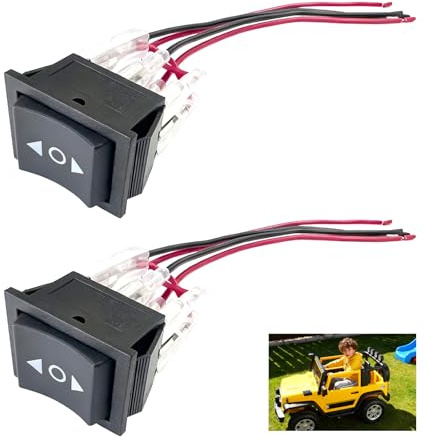 2 Pièces Interrupteur à Bascule de Polarité 12V, 10A, 6 Broches, 3 Positions ON-Off-ON, Interrupteur Noir avec Câble, Idéal pour Moteurs à Courant Continu et Applications Électriques