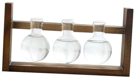 DOITOOL Wooden Rack Glass Vase Three-ball Creative Simplicity Hydroponic Plant Container Modern Desktop Art for Home Office Garden