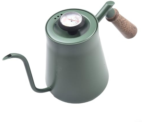 Hervidor de cuello de cisne con termómetro, cafetera de acero inoxidable para preparar té y café expreso, diseño de boquilla estrecha 650 ml, 850 ml (850 ml, verde)