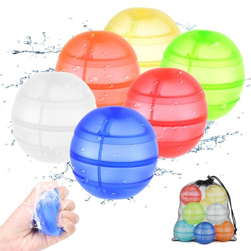 Oziral Wasserbomben Wiederverwendbar, 6 Stück Wasserbomben aus Silikon Doppelöffnung Schnellfüller, Selbstschließend – Pool, Strand, Garten Outdoor Spielzeug für Kinder 6+,Inkl Netzbeutel