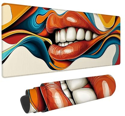 Tapis de Souris de Jeu, 800 x 300 mm XXL Tapis Souris Gaming Grand, Antidérapant Étanche, iExtended Long Clavier Mouse Pad XXL, Accessoire Bureau, pour Gamer, Ordinateur, PC (Les lèvres) i-931