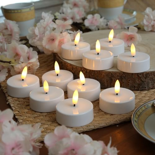 LED Maxi Teelichter 10er Set Jumbo XL Kunststoffteelichter mit 3D Flamme flackernd Timer D: 5,8cm weiß Teelicht-Kerzen für Zuhause Hochzeit Weihnachten (10)