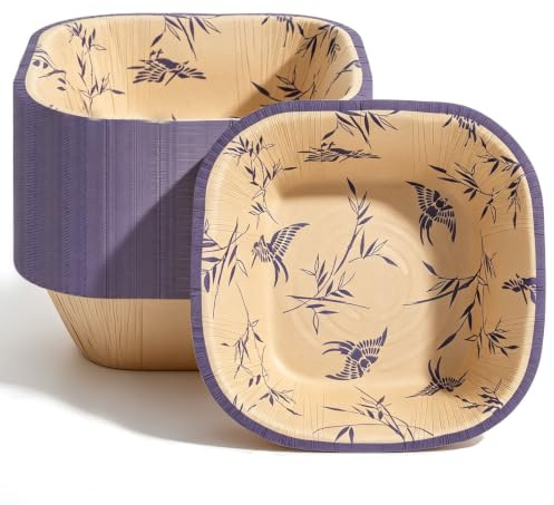 Cherypick 30 Pack Disposable Bamboo Pulp Paper Bowls, 16oz/480ml, 6''(15cm) Square Paper Bowls, Disposable Heavy Duty Paper Bowls, Soup Bowls for Hot & Cold Foods, Snack Salad Dessert Party Picnic