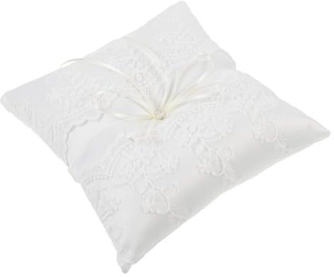 KAJNBN Cojín de anillo blanco de satén con encaje, almohada para anillos de boda, 1 pieza para eventos y celebraciones nupciales