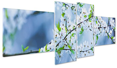 ConKrea QUADRO SU TELA CANVAS - INTELAIATO - PRONTO DA APPENDERE - Fiori di pesco - mandorlo - fiori bianchi - 170x70cm (cod.2586)