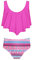 SHEKINI Mädchen Sport Zweiteiler Badeanzug Rüschen Breites Schultergurter Weste Tankini Set Bademode Gedruckt Badehose Sommer Bikini für 6-14 Jahre （8-10 Jahre,Fluoreszierendes Rosa