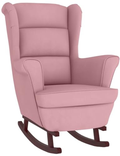 vidaXL Schaukelstuhl Ohrensessel Rosa Samt und Massivholz