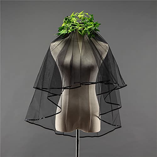 Wedity 2-stufiger Brautschleier Kurzer Schleier mit Bandkante Braut Hochzeit Haarschmuck Abdeckungen Schleier mit Kamm für Frauen und Mädchen (Schwarz)