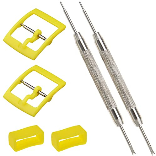 Be In Your Mind 2 Sets Boucles Bracelet de Montre et Kits de Boucle avec Outils de Barre à Ressort Compatible avec Swatch Largeur Interne 16mm Pièces de Rechange Bracelet de Montre, Jaune
