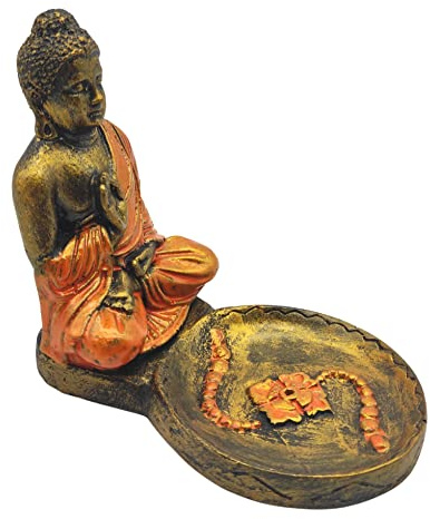 SusggO Figura Buda Incensario Vela – Budas Decorativos – Buda Decoracion – Buda Meditando – Buda Thai – Buda Suerte - Adorno Mueble Resina Meditacion Decoracion Hogar (Buda Vela Incensario 1 DR NRJ)