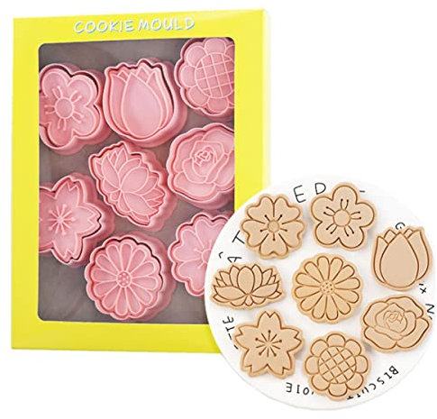 Flower Cookie Cutters,Plastic Daisy Cookie Stamps,3D Rose Cookie Moulds For Baking,Cookie Mould Press lotus Cookie Press Set Kitchen Tools (Flower)