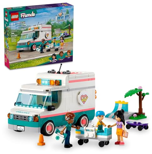 LEGO Friends Heartlake City Krankenhaus Krankenwagen Set mit 3 Charakteren, Geschenkidee für Kinder, Mädchen und Jungen ab 6 Jahren, sozial-emotionales Spielzeug, medizinisches Notfallfahrzeug,
