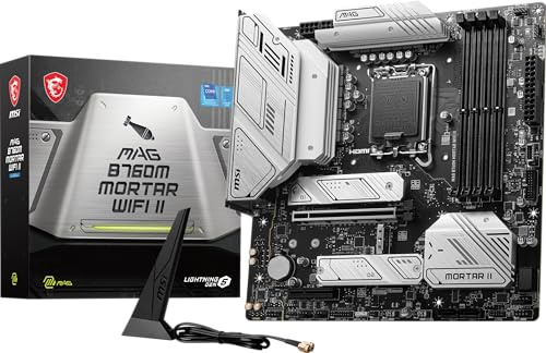 MSI MAG B760M Mortar WiFi II Gaming Motherboard (unterstützt Intel Prozessoren der 12./13./14. Generation, LGA 1700, DDR5, PCIe 5.0, M.2, 2,5 Gbit/s LAN, USB 3.2 Gen2, Wi-Fi 6E, mATX)
