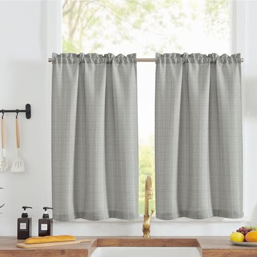 TOPICK Tende Passante tenda da bistrot porta finestra balcone stile country roulotte 2 pezzi corte Filtro della luce rustiche soggiorno doccia tenda per interni 70L x 90A cm, Grigio Scuro