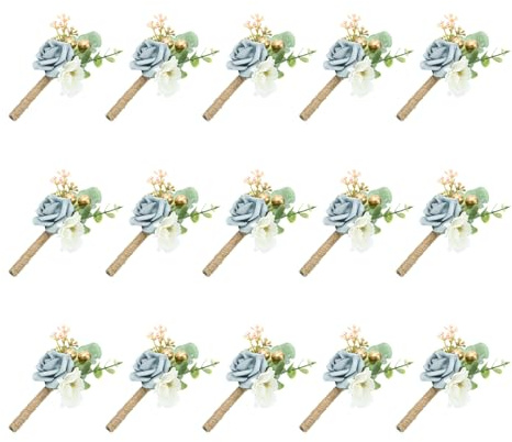 sourcing map 15Pcs Boutonnieres Burgundy Corsage with Pins for Men Rose Wedding Ceremony Anniversary Dinner Party, Blue