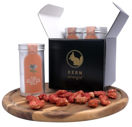 KERNenergie edles Nussgeschenk Set | 4 Nussmischungen und schokolierte Nüsse in 90g Aludose | in praktischer Geschenkbox | für Mama und Papa | Muttertag