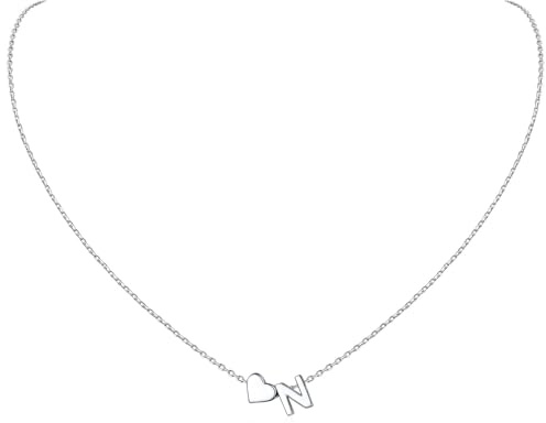 ChicSilver Collar Corazón Mujer Colgante Inicial N 26 Letras Plata de Ley 925 Cadena Hipoalergénica Joyería Delicada De Moda Pareja