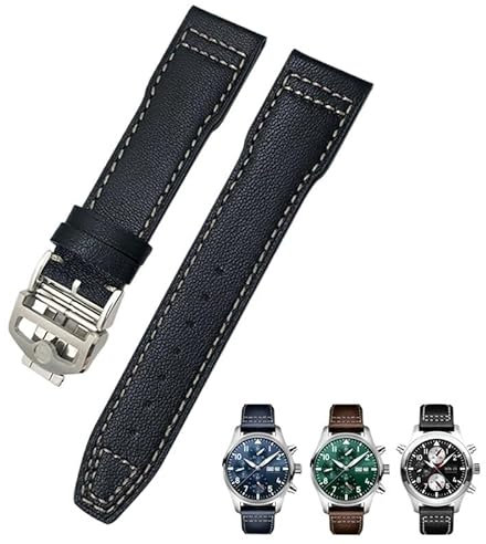 GSZCCZS 21 mm 20 mm Rindsleder-Armband, passend für IWC-Fliegeruhren, Portugieser-Armbänder, blaues Uhrenarmband-Zubehör, Herren-Werkzeug