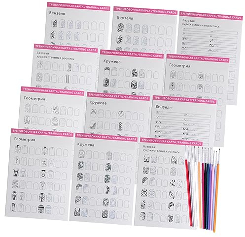 BELLIFFY Plantillas Para Practicar Arte De Uñas Libro De Ejercicios y Lápiz Delineador Incluye Diferentes Diseños Para Entrenamiento Salón y Uso Personal