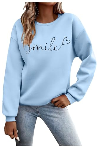 jumpers for women uk Fall Long Sleeve Shirts Ladies 2025 Crew Neck Fashion Hoodies Casual Long Sweatshirt Tops Sweaters Winter Casual Outwear Pullover Outfits Light Blue