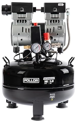 POLLOR Air Compressor Low Noise Oil Free Electric Portable 5.2CFM with Pressure Regulator (16L)